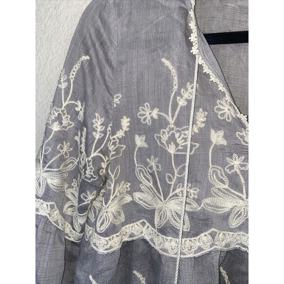 Moon River Boho Peasant floral Blouse Balloon Sleeve Embroidery M Praire lagen - Picture 2 of 9
